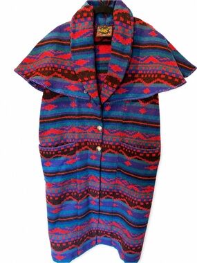 Vintage Circle T Southwestern Blanket Coat Cape Poncho Western USA Small